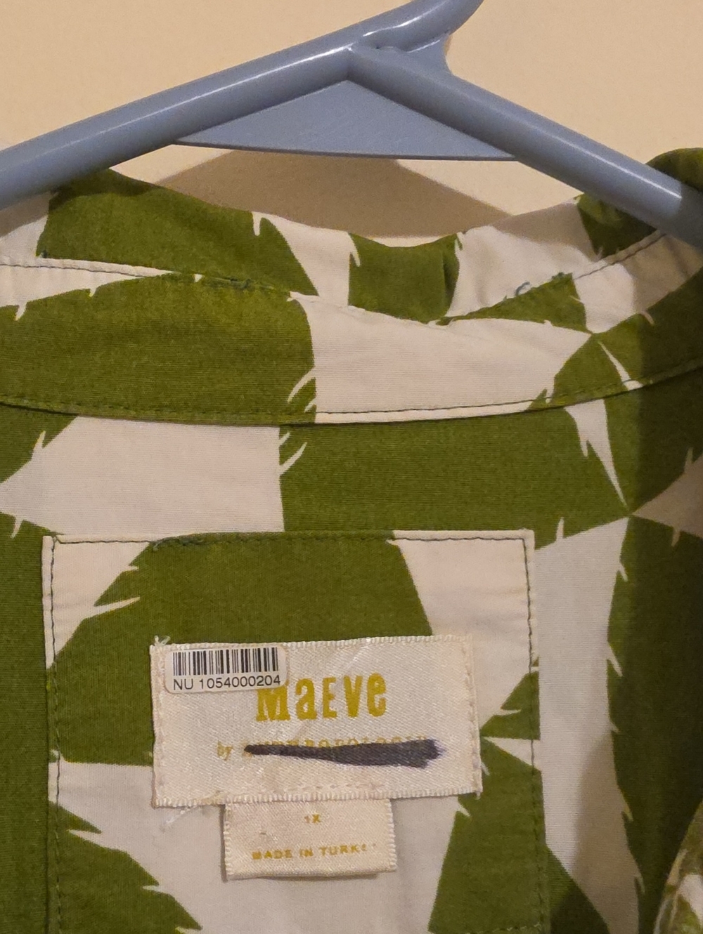 Maeve The Bettina Olive Green & White Geometric Midi Shirt Dress Size 1X Used - Picture 7 of 16